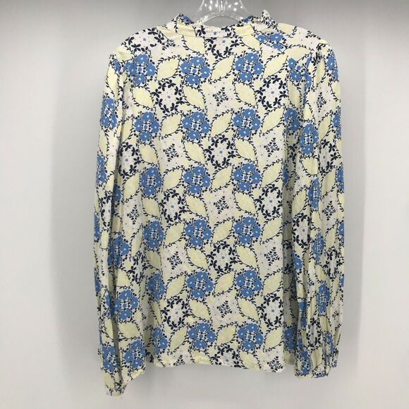 LOFT Outlet Top Womens Large Blue Yellow Floral Button Up Ruffle Collar - Picture 5 of 8